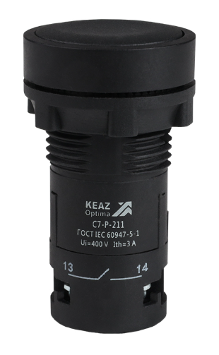 Кнопка КЭАЗ OptiSignal Compact D22 С7-P-211 черная 1НО+1НЗ XB7NA25
