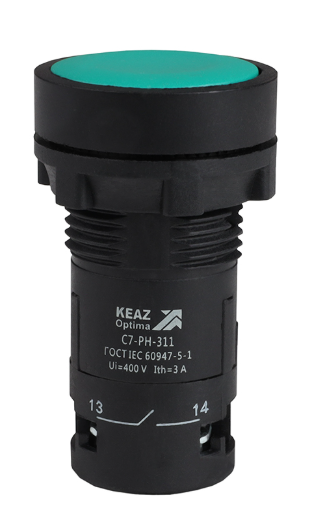 Кнопка с фиксацией КЭАЗ OptiSignal Compact D22 С7-PH-311 зеленая 1НО+1НЗ XB7NH35
