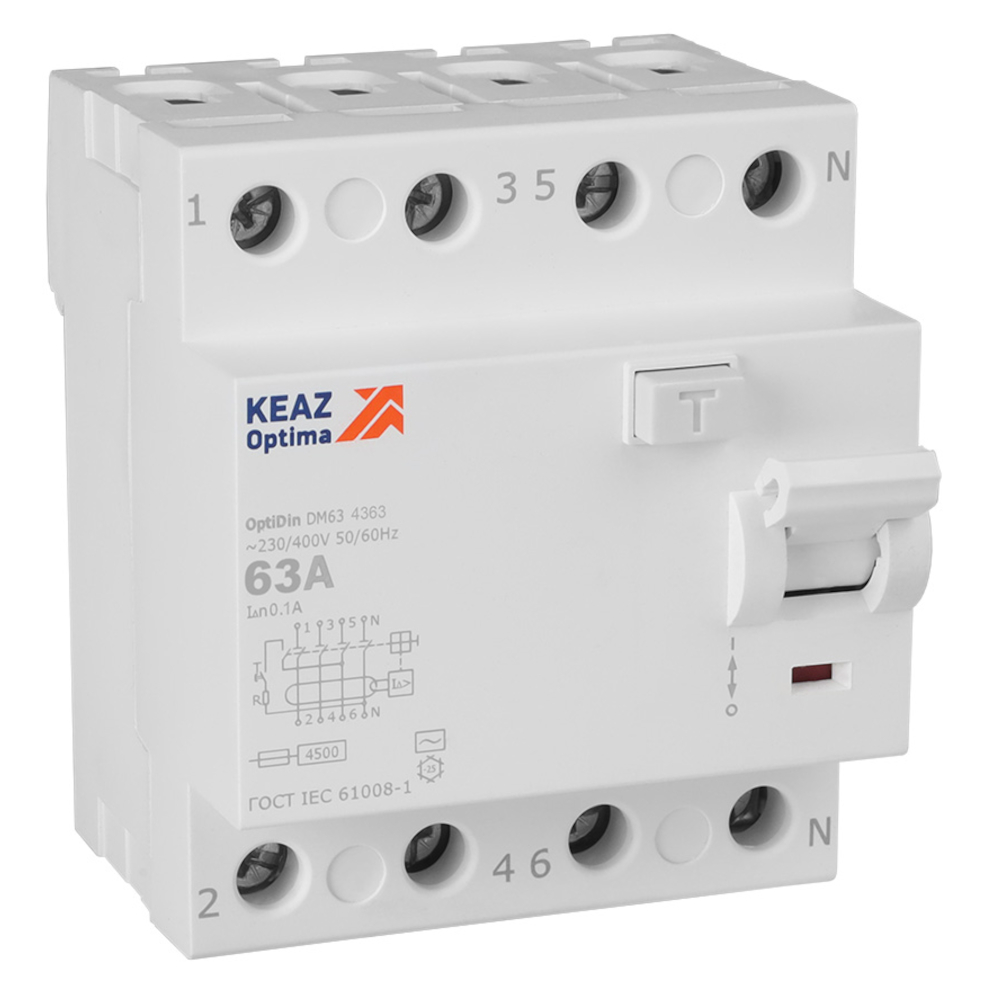 ВДТ КЭАЗ OptiDin DM63-4363-AC-4,5-УХЛ4 без защиты от сверхтоков (4P, 63, 100mA) купить с доставкой по РФ