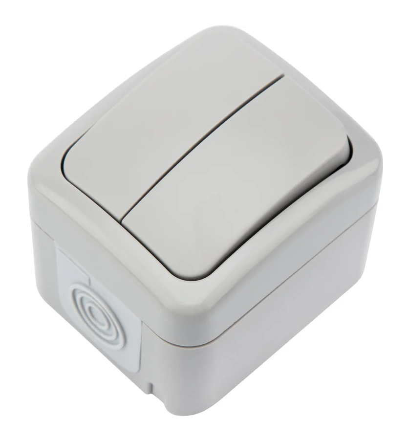 Выключатель двухклавишный Kranz Mini OG IP54 о/у, серый