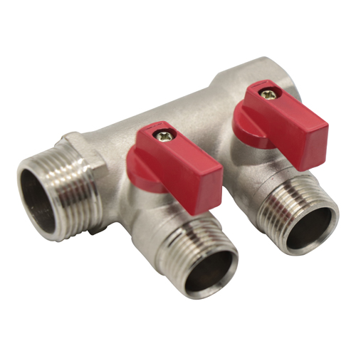 Коллектор с отсекающими шаровыми кранами Kromwell 2 выхода 1" x 1/2"