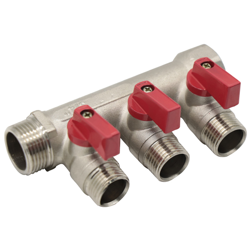 Коллектор с отсекающими шаровыми кранами Kromwell 3 выхода 1" x 1/2"