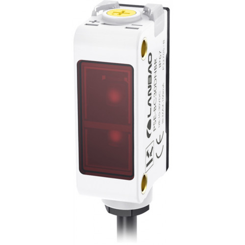 Оптический датчик LANBAO 0.2...5 см, красный светодиод, NPN, NO, ≤2V, PC+ABS, прямоугольный, кабель 2 м, IP67