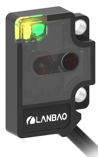 Оптический датчик LANBAO 10 см (ненастраиваемое), красный светодиод, NPN, NC, 10…30 DC, ABS, прямоугольный, кабель 2 м, IP67