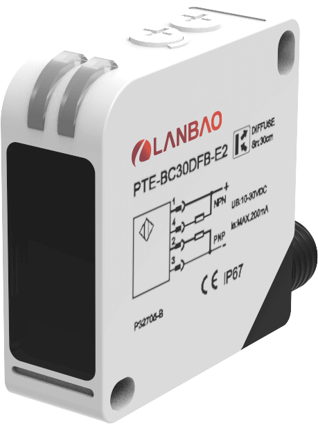 Оптический датчик LANBAO 30 см, инфракрасный светодиод (850нм), NPN+PNP , NO+NC, 10…30 DC, PC+ABS, прямоугольный, разъем M12, IP67