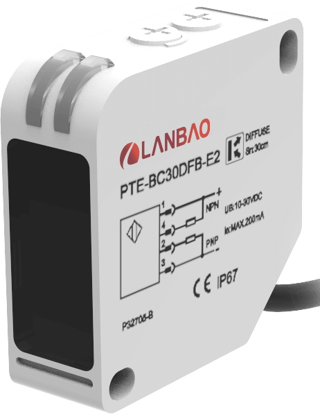 Оптический датчик LANBAO 30 см, инфракрасный светодиод (850нм), NPN+PNP , NO+NC, 10…30 DC, PC+ABS, прямоугольный, кабель, IP67