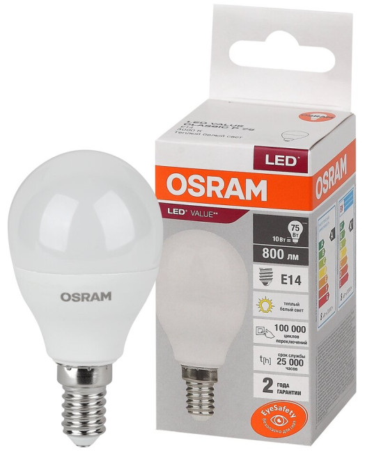 Лампа светодиодная Ledvance LED Value OSRAM 10 Вт E14 6500 K 800 Lm
