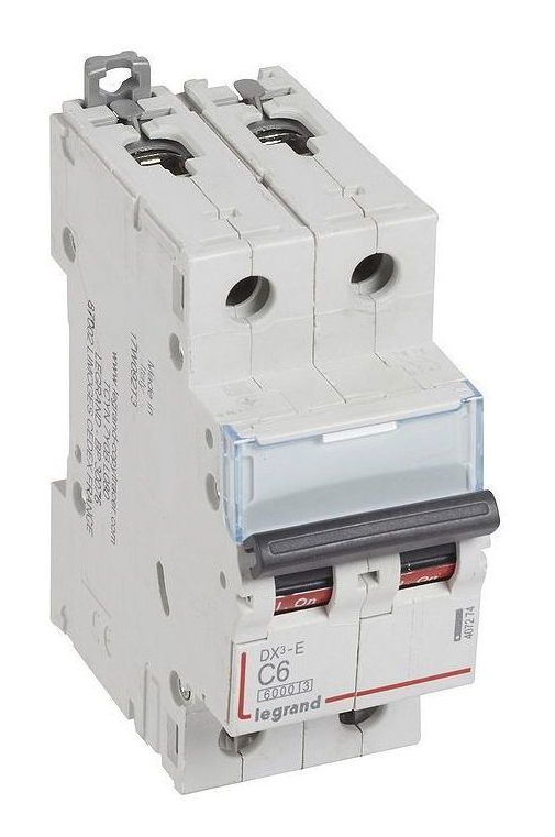 Выключатель автоматический двухполюсный Legrand 6А C DX3-E 6кА