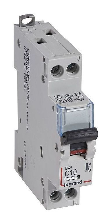 Выключатель автоматический двухполюсный Legrand 10А 1п+N С DX3 6кА/10кА купить с доставкой по РФ