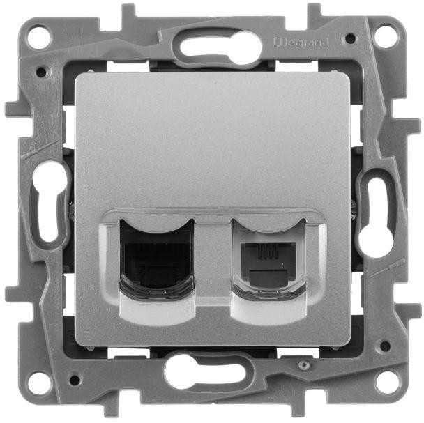 Розетка двойная телефонная+компьютерная Legrand Etika RJ11+RJ45, категория 5E UTP, алюминий
