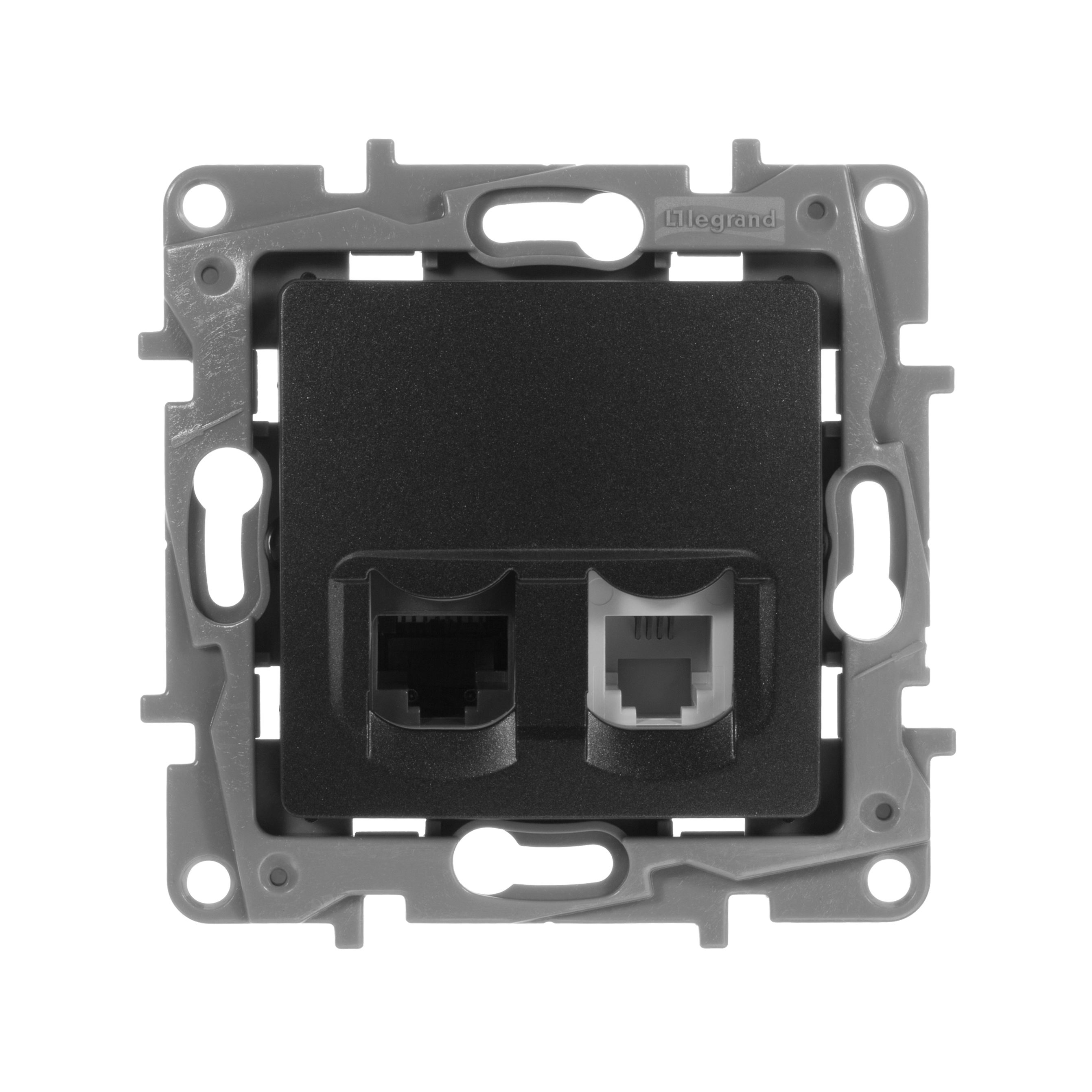 Розетка телефонная+компьютерная Legrand ETIKA RJ11+RJ45 категория 5 UTP антрацит