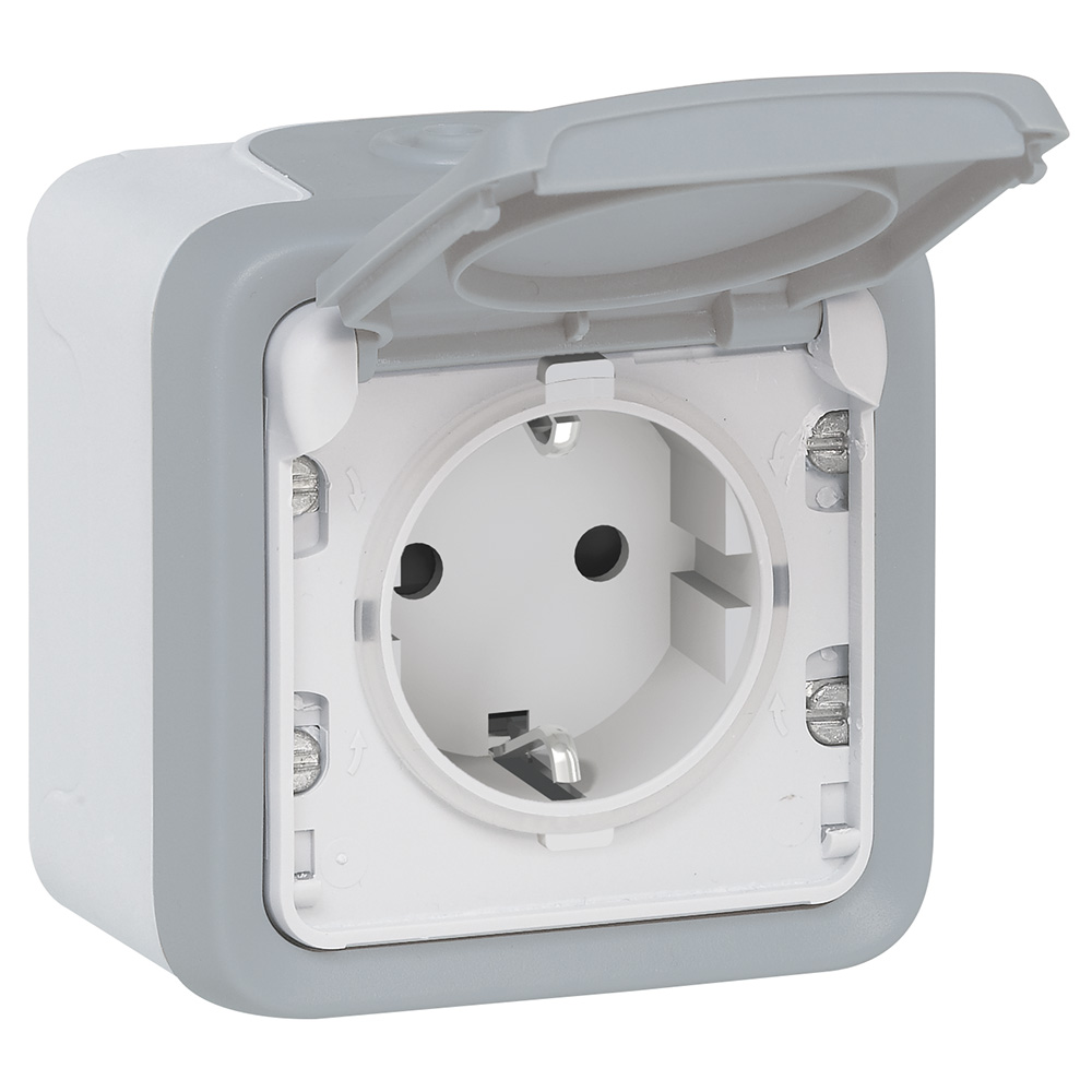 Розетка Legrand Plexo с/з с крышкой, винтовой зажим, накладная, в сборе IP55 серый
