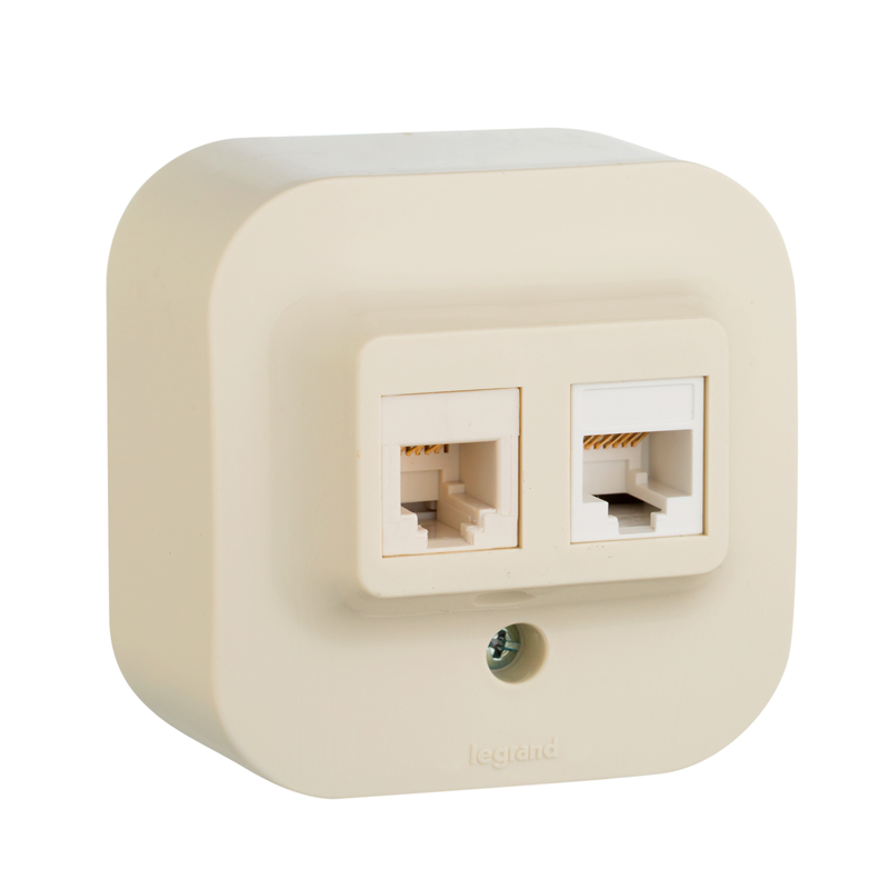 Розетка наружная телефонная+компьютерная Legrand Quteo RJ11+RJ45 категория 5 UTP слоновая кость купить с доставкой по РФ