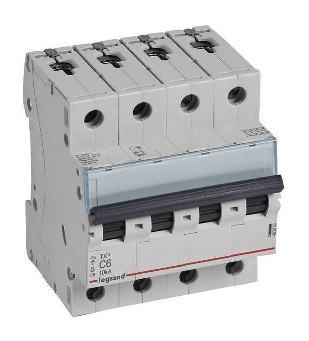 Выключатель автоматический четырехполюсный Legrand 6А C TX3 6kA/10kA