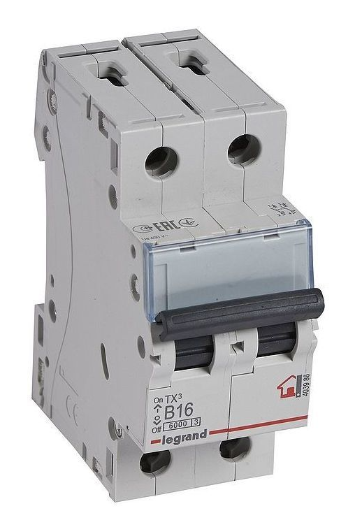 Выключатель автоматический двухполюсный Legrand 16А B TX3 6кА