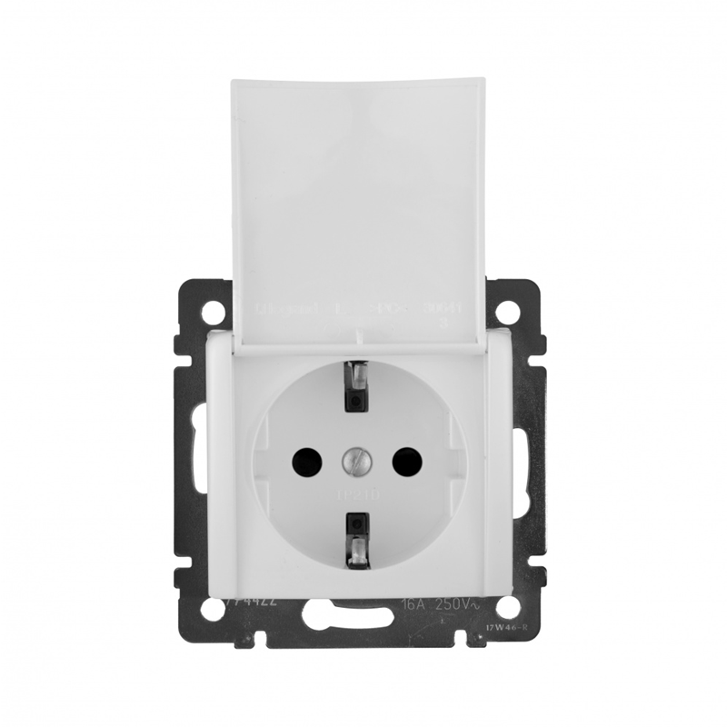 Розетка Legrand Valena Classic однопостовая с з/к, с крышкой белая
