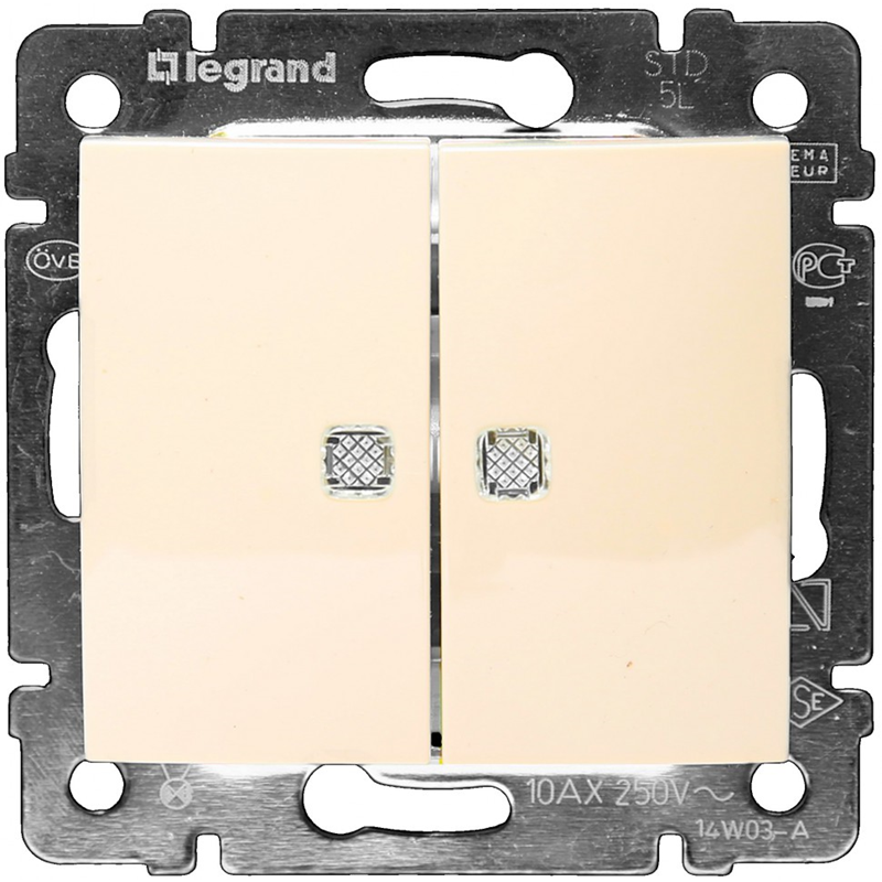 Выключатель Legrand Valena двухклавишный с подсветкой слоновая кость