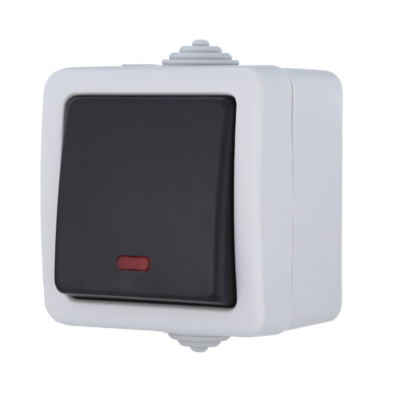 Переключатель LK Studio AQUA одноклавишный с 2 мест с индикатором (схема 6L) EF600SW 16 A серый купить с доставкой по РФ