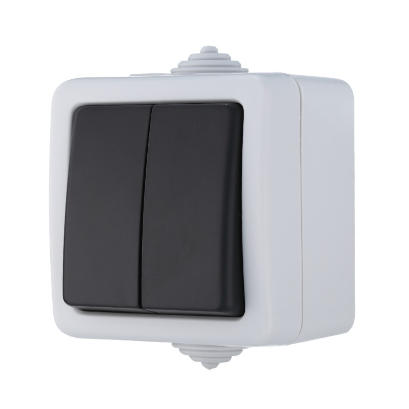 Переключатель LK Studio AQUA двухклавишный с 2-х мест (схема 6+6) EF602SA 16 A серый купить с доставкой по РФ