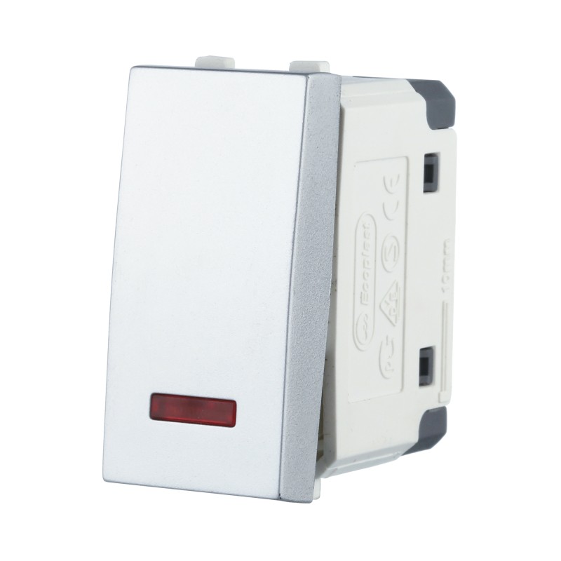 Переключатель LK Studio LK45 с двух мест, с индикатором 45х22,5мм (схема 6L) 16 A, 250 B (серебристый металлик) купить с доставкой по РФ