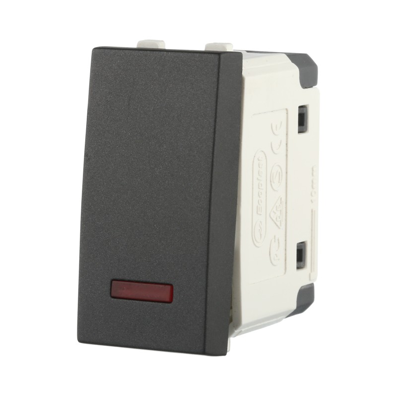 Переключатель LK Studio LK45 с двух мест, с индикатором 45х22,5мм (схема 6L) 16 A, 250 B (черный бархат) купить с доставкой по РФ