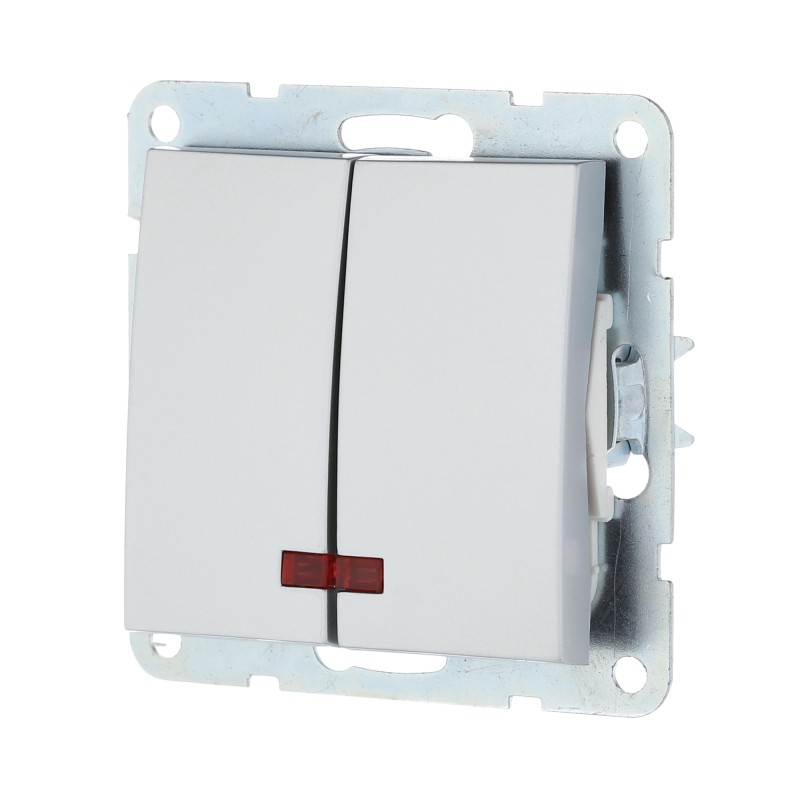Выключатель LK Studio LK60 двухклавишный с индикаторами (схема 5L) 16 A, 250 B (серебристый металлик) купить с доставкой по РФ