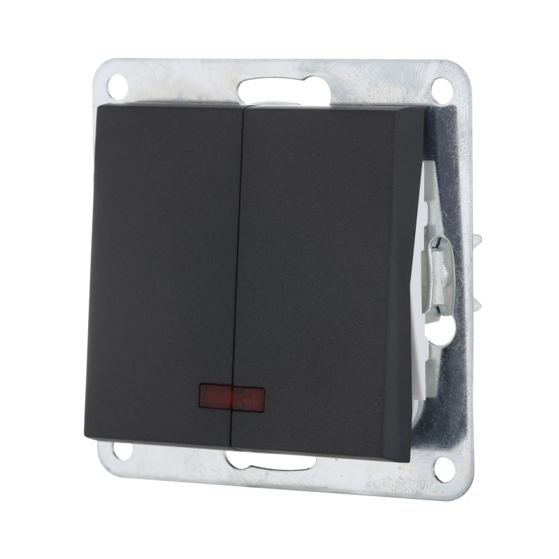 Выключатель LK Studio LK80 с индикаторами (схема 5L) 16 A, 250 B (черный бархат) купить с доставкой по РФ