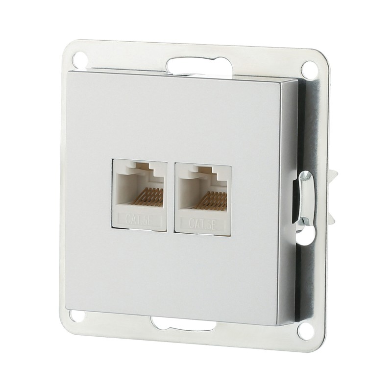 Розетка LK Studio LK80 компьютерная двойная 2хRJ-45 категория 5е с накладкой (серебристый металлик) купить с доставкой по РФ