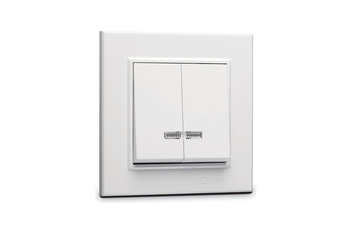 Выключатель 2-кл. СП Karea 10А IP20 с подсветкой бел. Makel 56001023 купить с доставкой по РФ