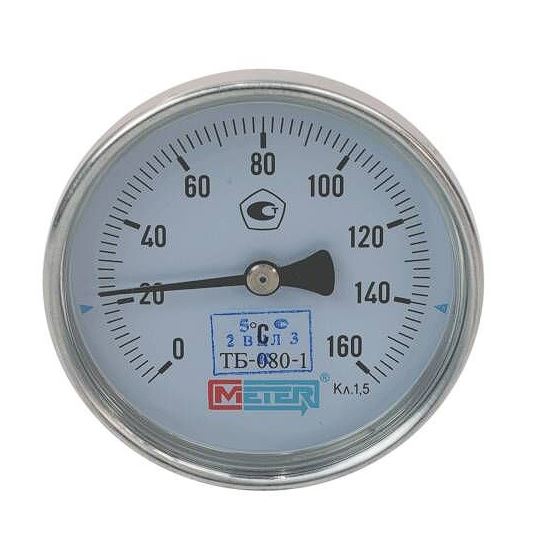 Термометр биметалл ТБ80 160С Дк80 L=100 G1/2" осев Метер