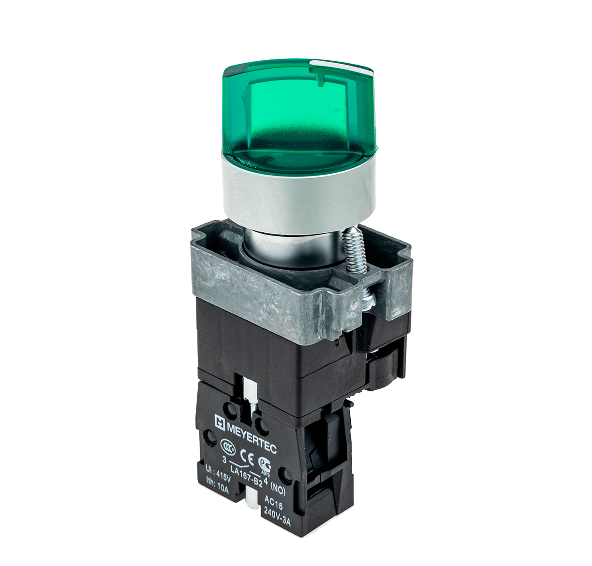 Переключатель с подсветкой Meyertec MTB2-BK3363 с фиксацией зеленый 3 положения