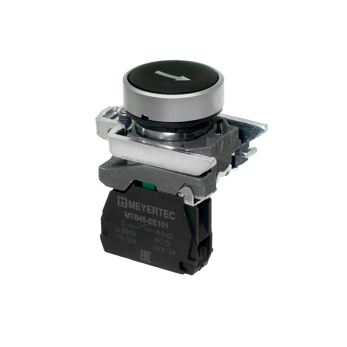 Кнопка плоская черная Meyertec MTB4-BA21551 маркировка "стрелка вверх" купить с доставкой по РФ