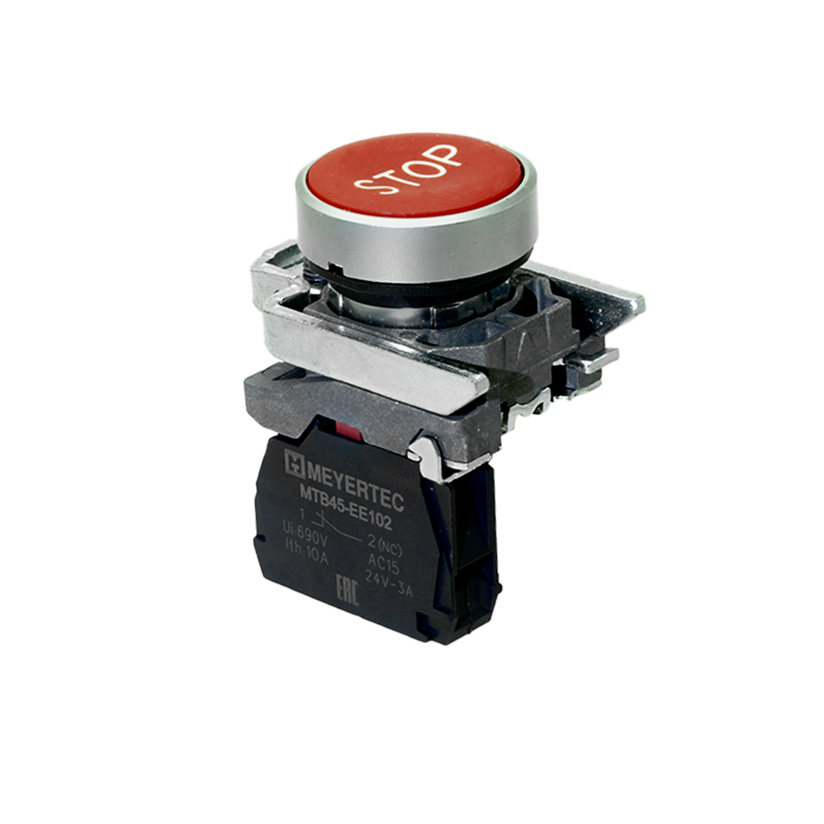 Кнопка плоская красная Meyertec MTB4-BA41622 маркировка "STOP" купить с доставкой по РФ