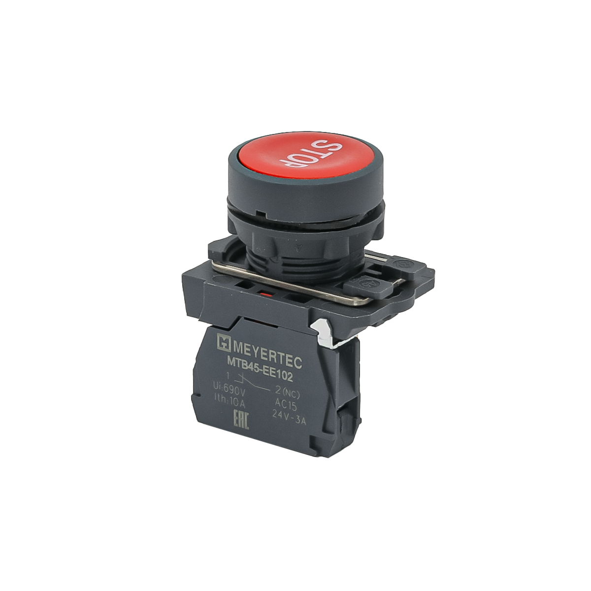 Кнопка плоская красная Meyertec MTB5-AA41622 маркировка "STOP" купить с доставкой по РФ