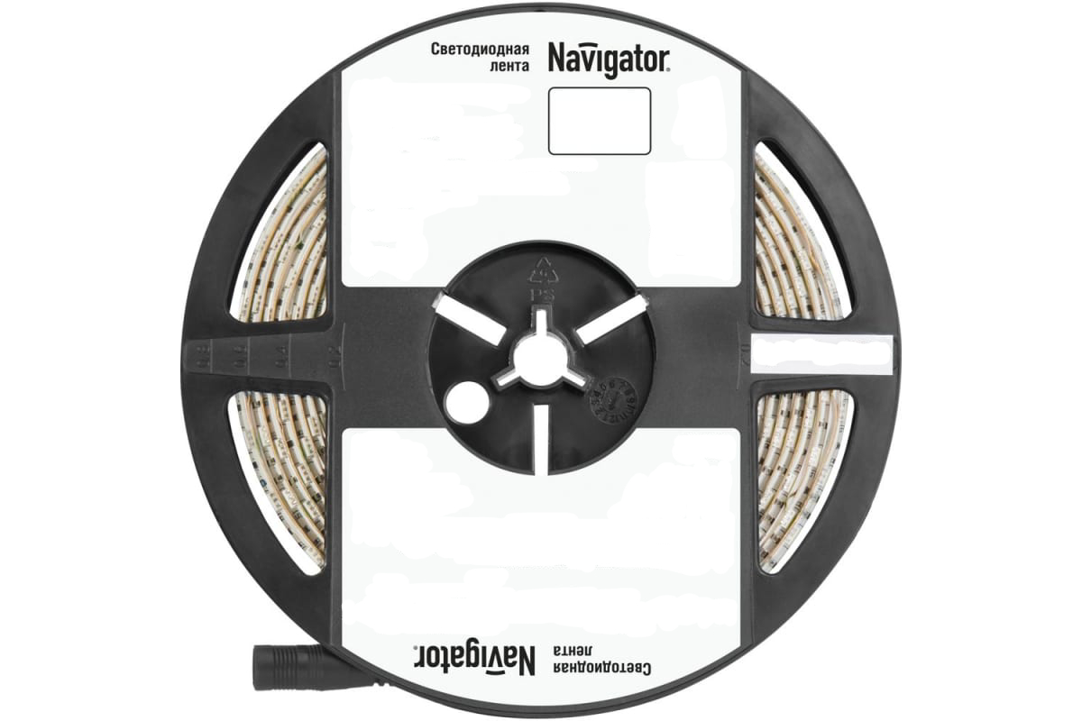 Лента светодиодная Navigator LEDх120/м 5м 9.6w/m 12В IP65 белый