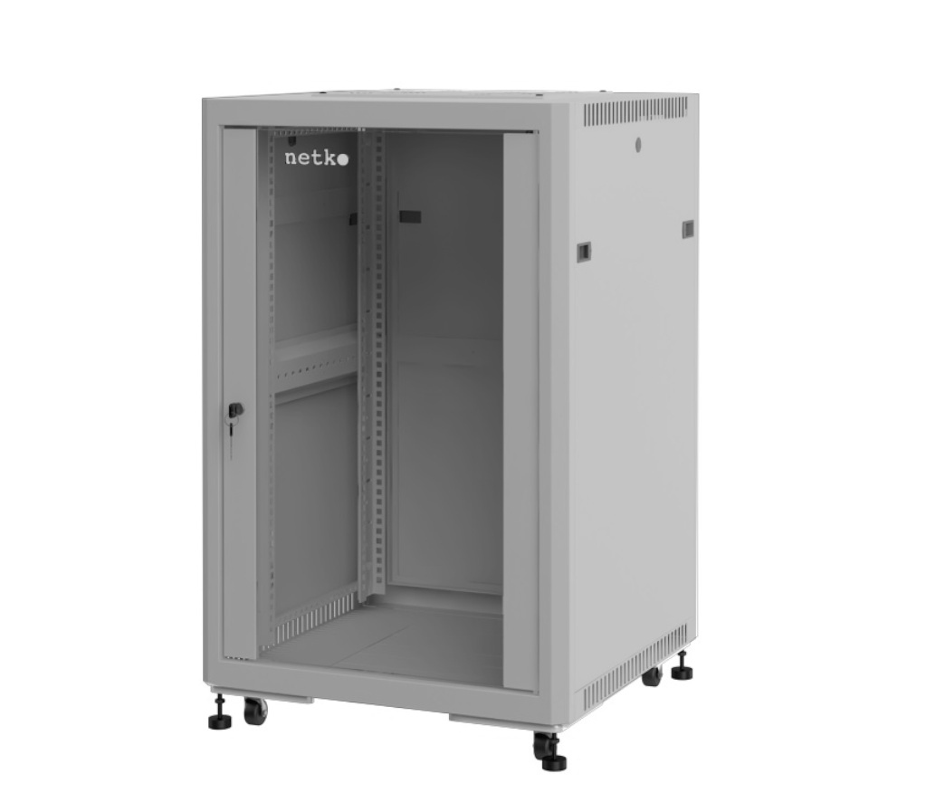 Шкаф напольный 19" Netko 36U серия Optima (600х800х1762), передняя дверь стекло, серый, разобранный (упакован в 3 коробки) купить с доставкой по РФ