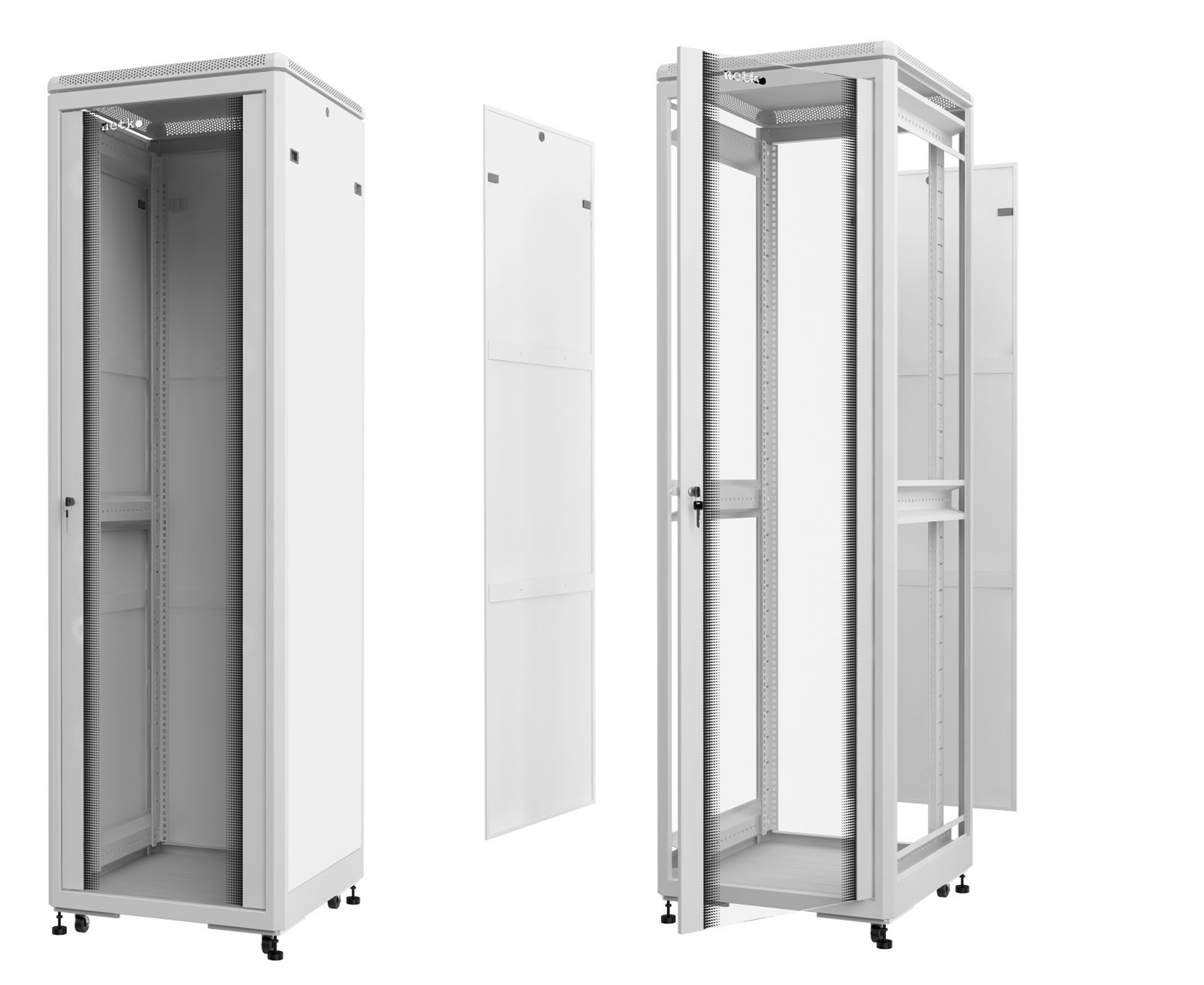Шкаф напольный 42U Netko серия T2(A2) (600х600х2055), передняя дверь стекло, серый, разобранный (упакован в 2 коробки) купить с доставкой по РФ