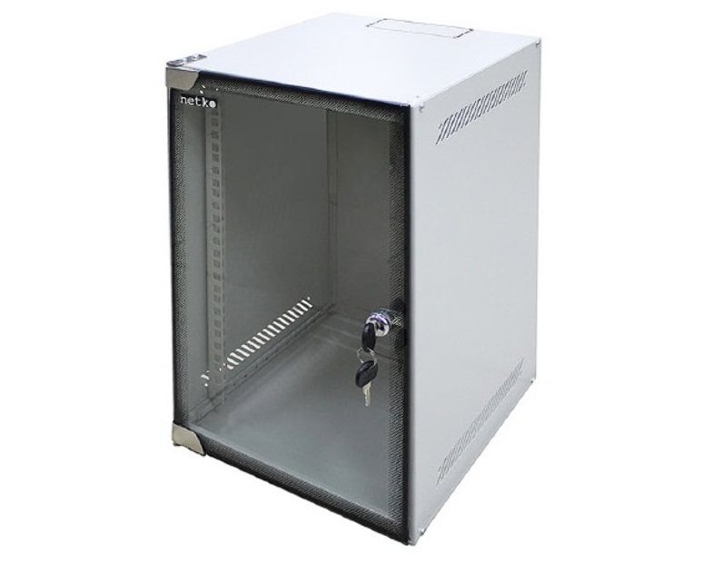 Шкаф настенный 10" 6U Netko серия WS (280х310х329), передняя дверь стекло, серый купить с доставкой по РФ