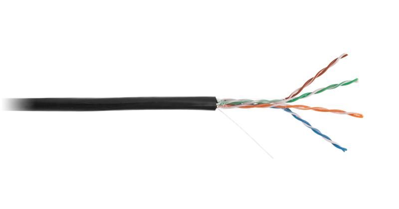 Кабель NETLAN U/UTP 4 пары, Кат.5e (Класс D), 100МГц, одножильный, BC (чистая медь), внешний, PE до -40C, черный, 100м