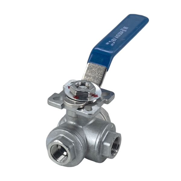Кран шаровый трехходовой (T-тип) нержавеющий, AISI304 DN15 (1/2"), (CF8), PN40