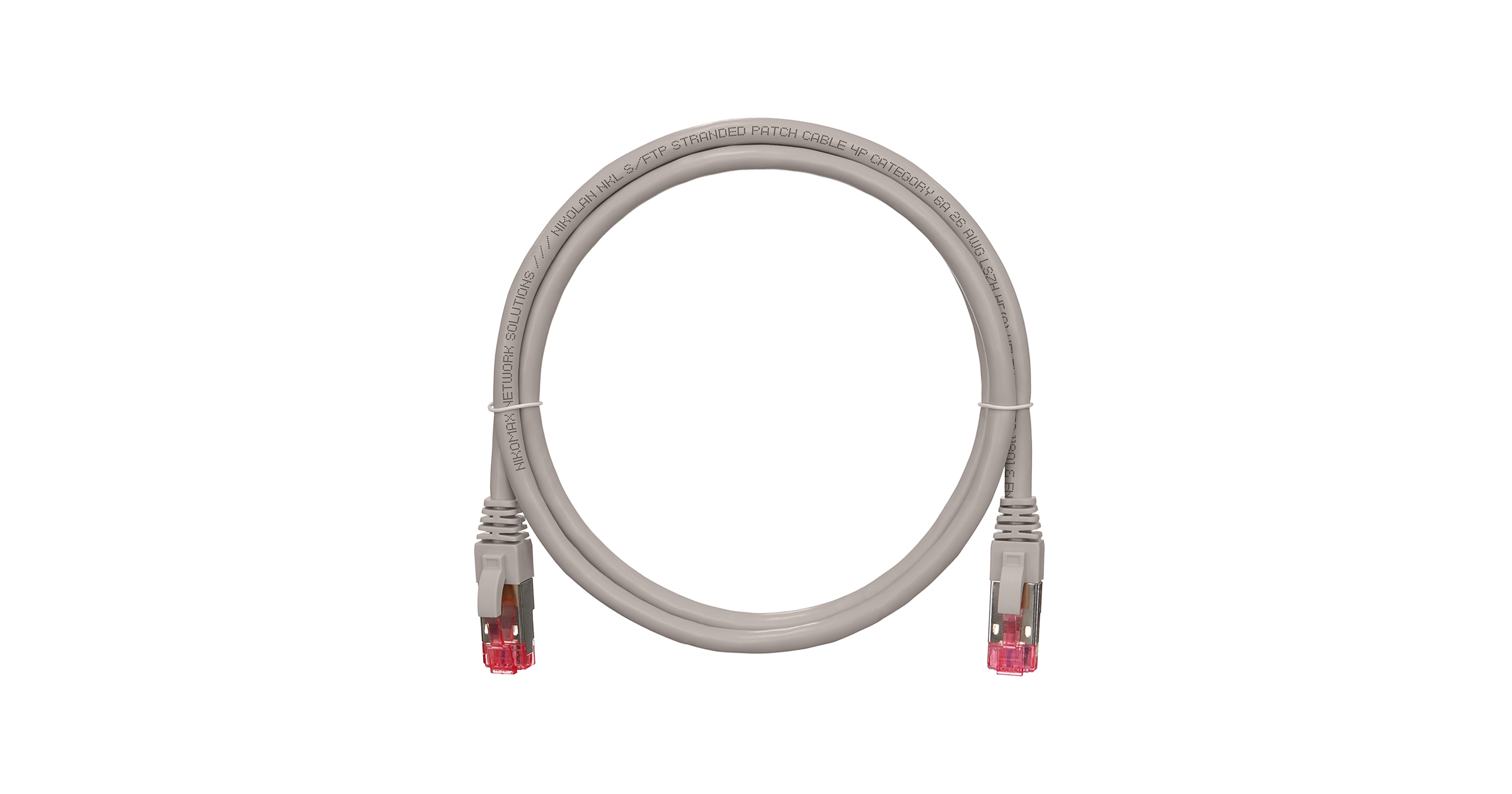 Коммутационный шнур NIKOMAX S/FTP 4 пары, Кат.6a (Класс Ea), 500МГц, 2хRJ45/8P8C, T568B, заливной, с защитой защелки, многожильный, BC (чистая медь), 26AWG (7х0,165мм), LSZH нг(А)-HFLTx, серый, 2м