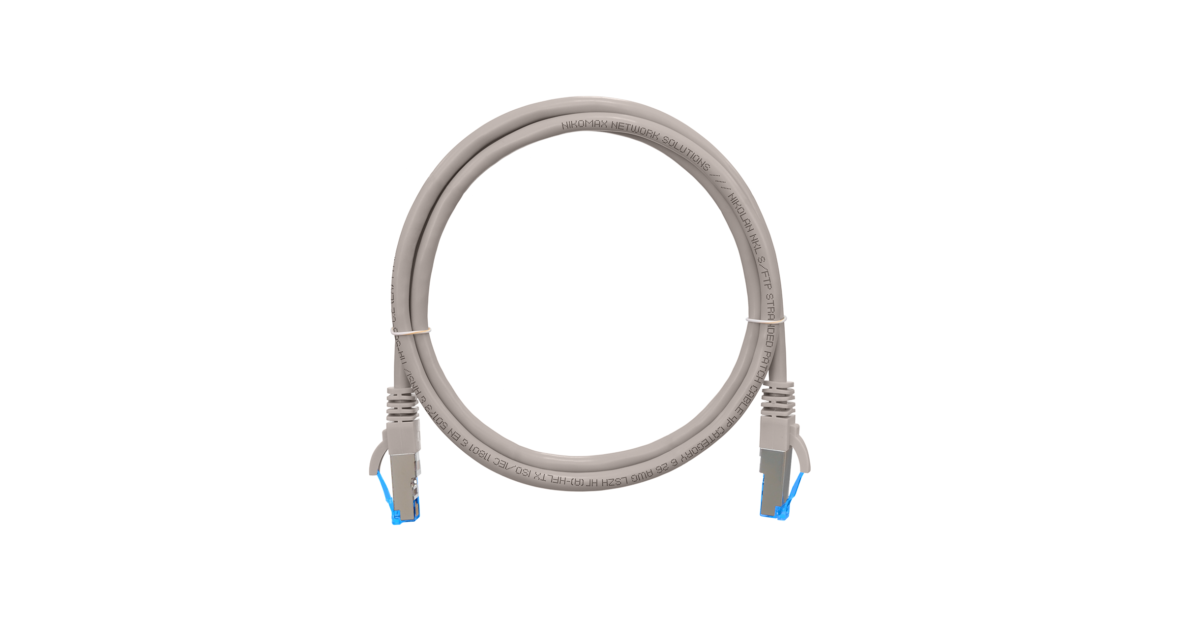 Коммутационный шнур NIKOMAX S/FTP 4 пары, Кат.6 (Класс E), 250МГц, 2хRJ45/8P8C, T568B, заливной, с защитой защелки, многожильный, BC (чистая медь), 26AWG (7х0,165мм), LSZH нг(А)-HFLTx, серый, 0,5м