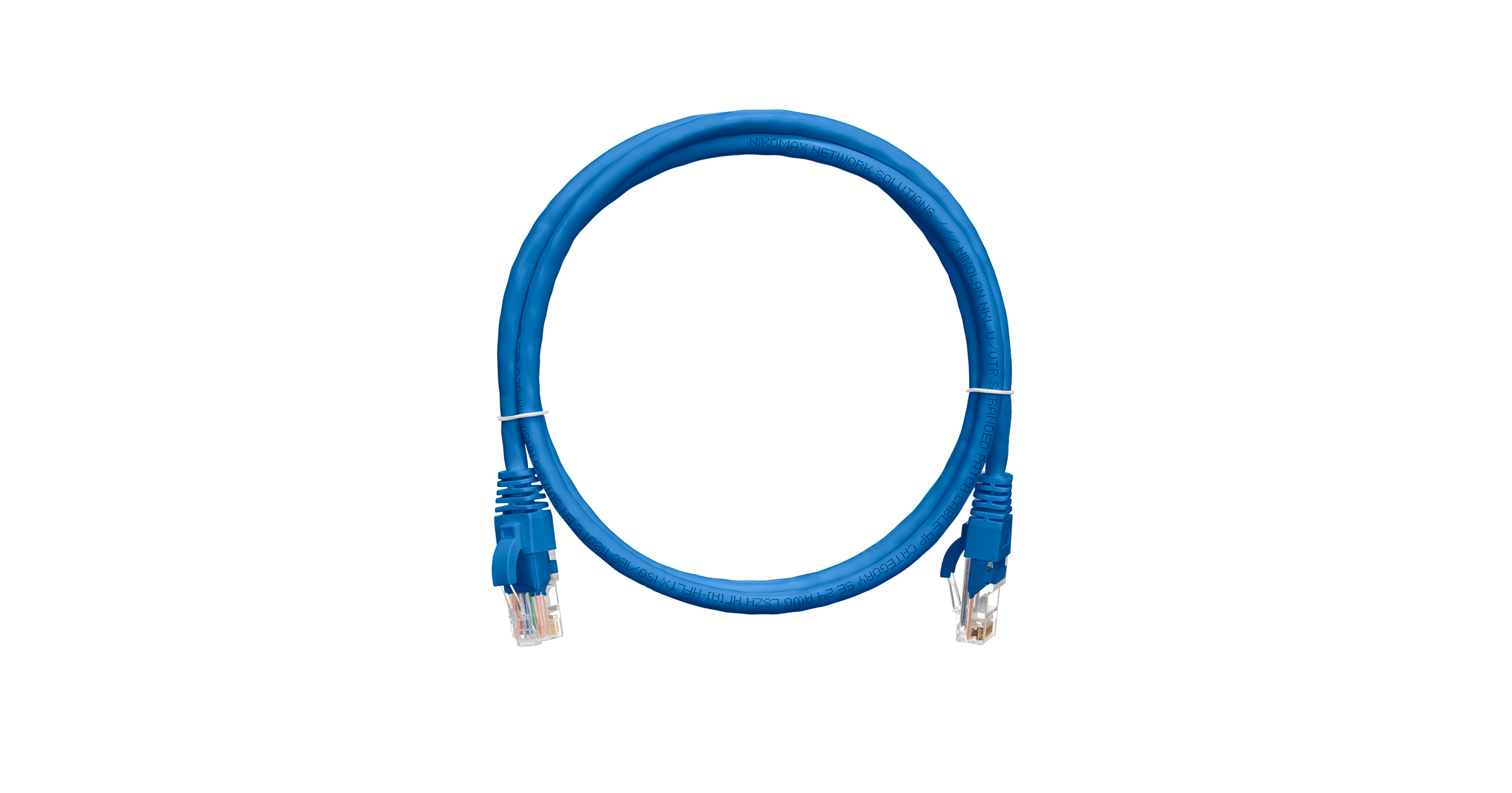 Коммутационный шнур NIKOMAX U/UTP 4 пары, Кат.5е (Класс D), 100МГц, 2хRJ45/8P8C, T568B, заливной, с защитой защелки, многожильный, BC (чистая медь), 24AWG (7х0,205мм), LSZH нг(А)-HFLTx, синий, 3м
