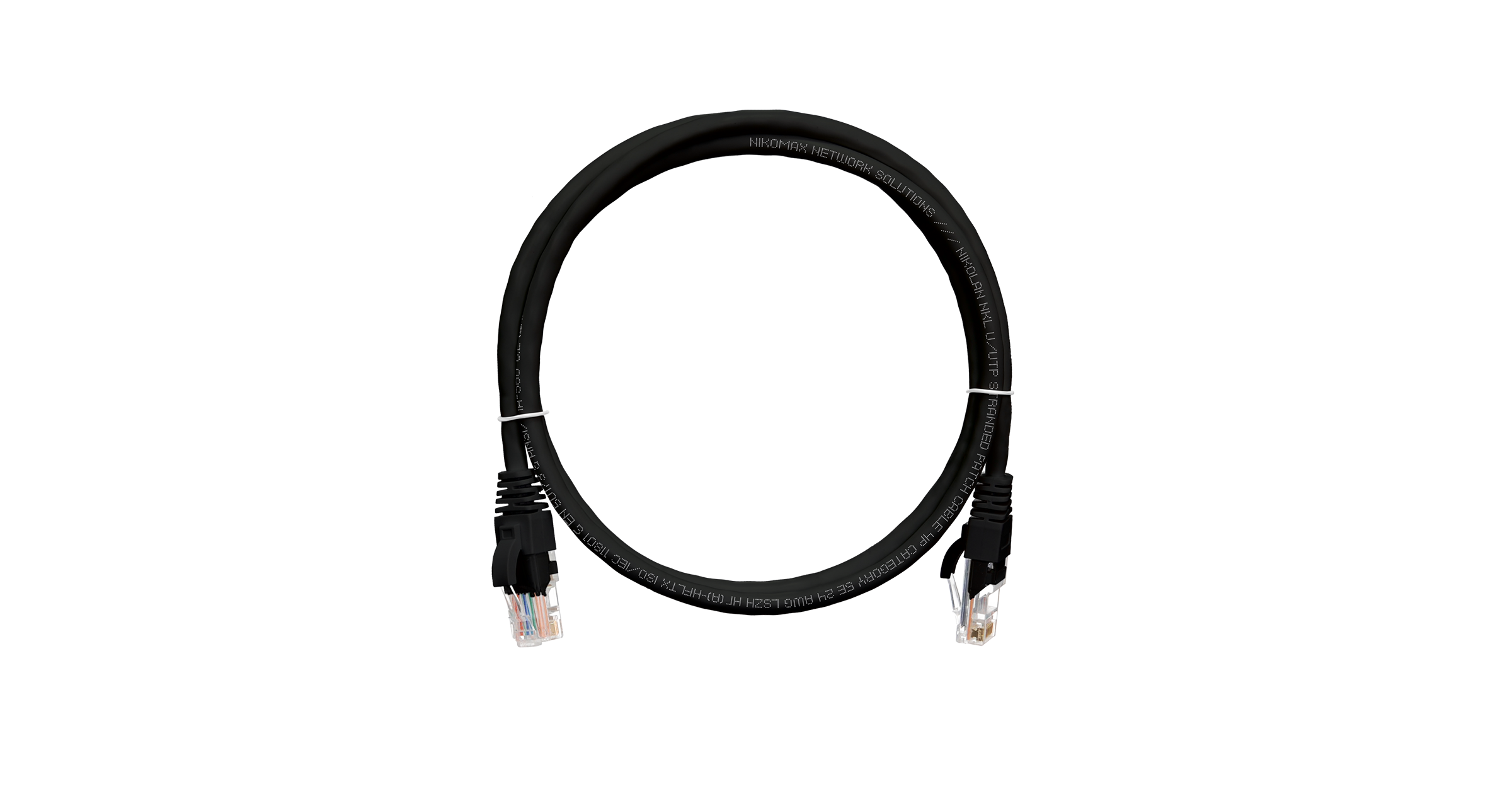 Коммутационный шнур NIKOMAX U/UTP 4 пары, Кат.5е (Класс D), 100МГц, 2хRJ45/8P8C, T568B, заливной, с защитой защелки, многожильный, BC (чистая медь), 24AWG (7х0,205мм), LSZH нг(А)-HFLTx, черный, 5м
