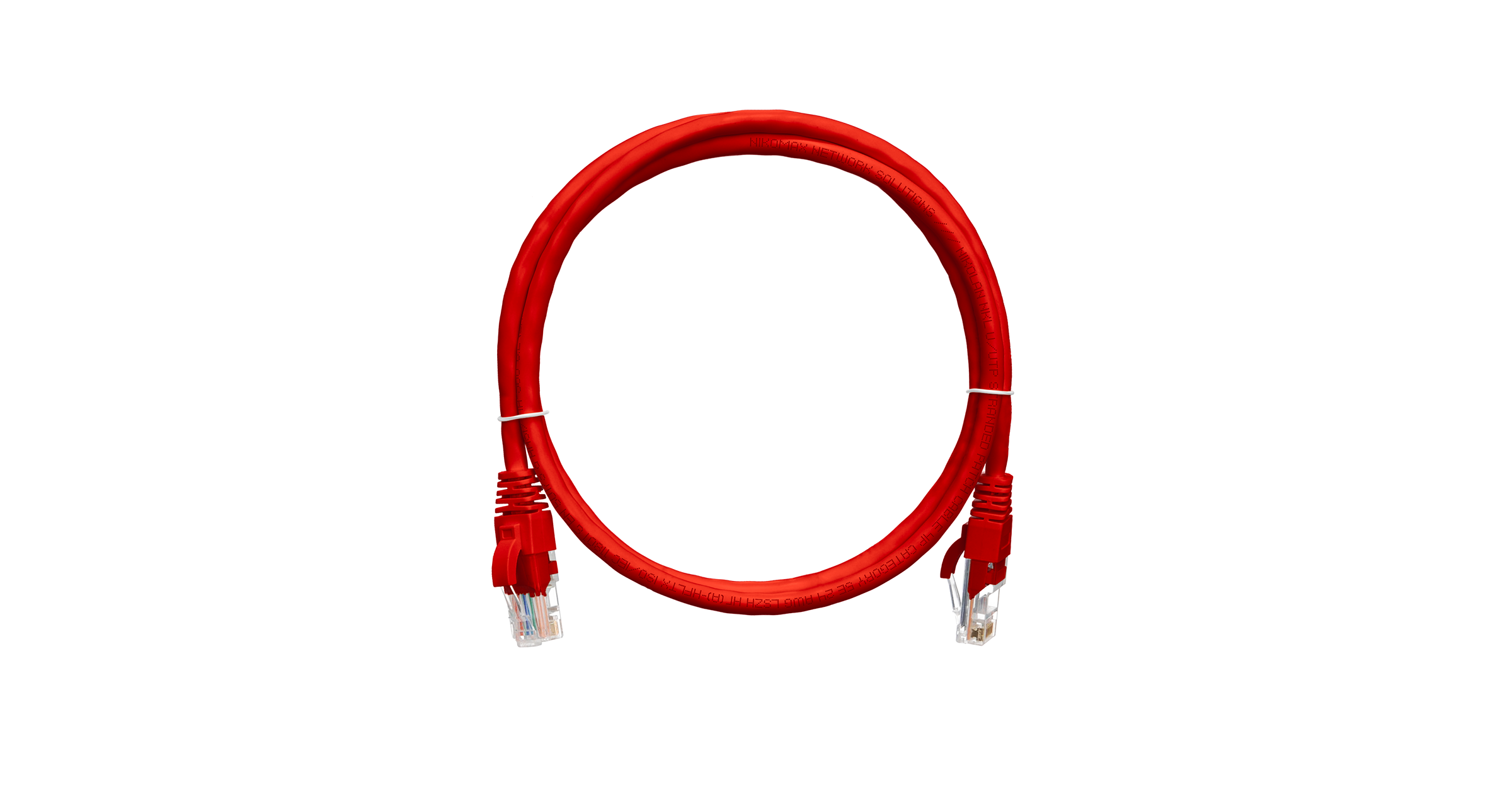 Коммутационный шнур NIKOMAX U/UTP 4 пары, Кат.5е (Класс D), 100МГц, 2хRJ45/8P8C, T568B, заливной, с защитой защелки, многожильный, BC (чистая медь), 24AWG (7х0,205мм), LSZH нг(А)-HFLTx, красный, 5м