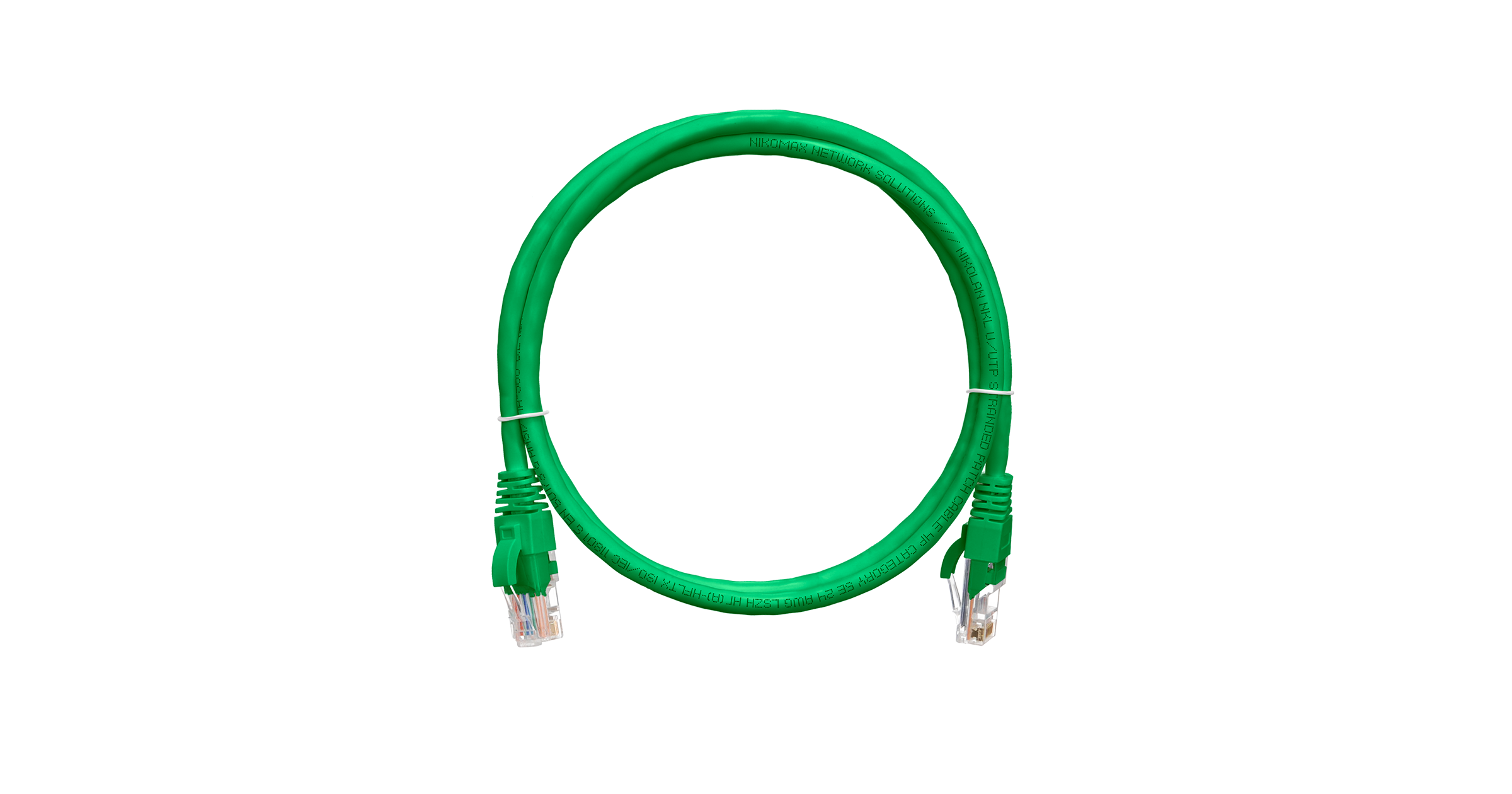 Коммутационный шнур NIKOMAX U/UTP 4 пары, Кат.5е (Класс D), 100МГц, 2хRJ45/8P8C, T568B, заливной, с защитой защелки, многожильный, BC (чистая медь), 24AWG (7х0,205мм), PVC нг(А), зеленый, 5м