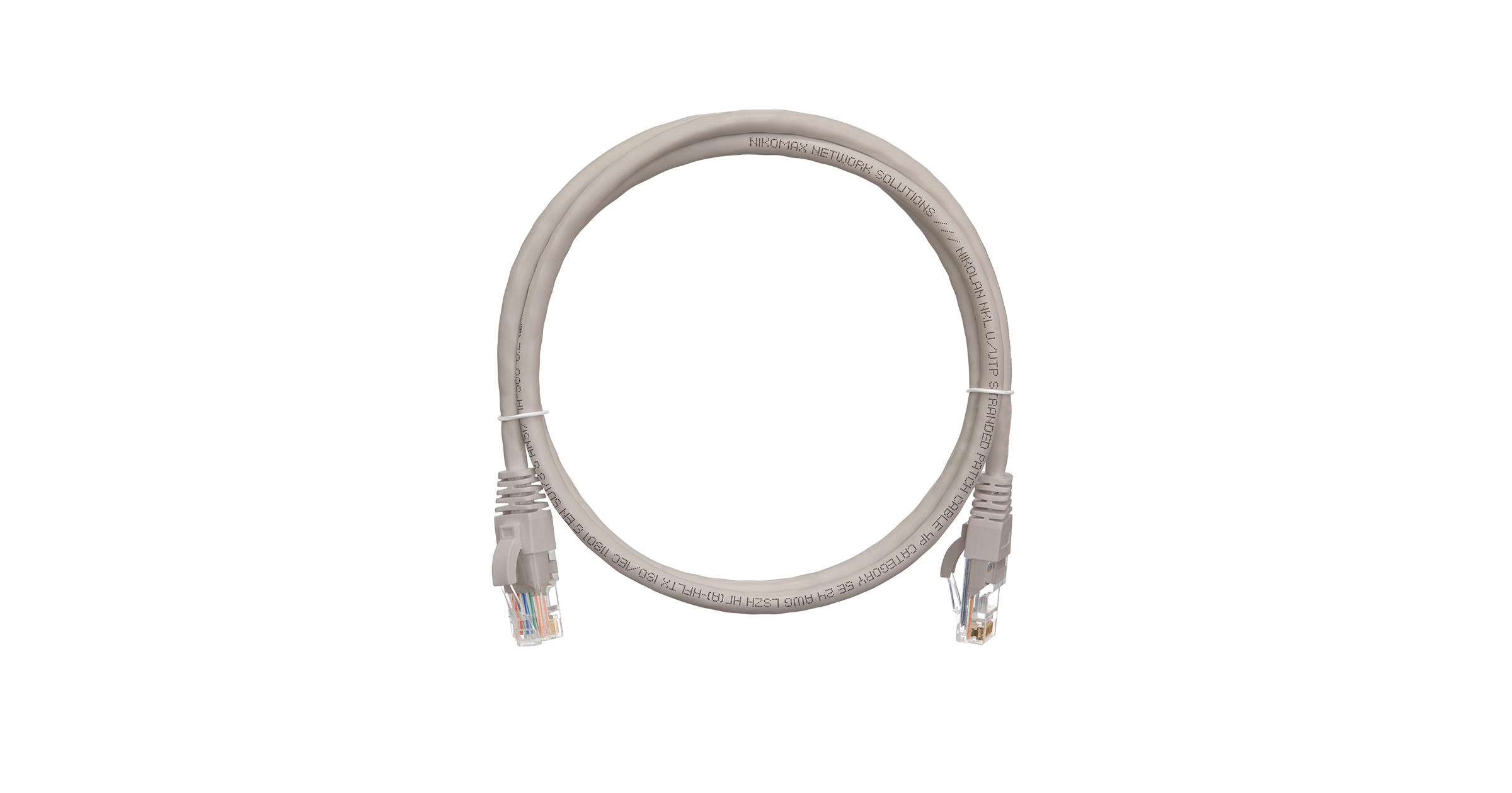 Коммутационный шнур NIKOMAX U/UTP 4 пары, Кат.5е (Класс D), 100МГц, 2хRJ45/8P8C, T568B, заливной, с защитой защелки, многожильный, BC (чистая медь), 24AWG (7х0,205мм), LSZH нг(А)-HFLTx, серый, 10м