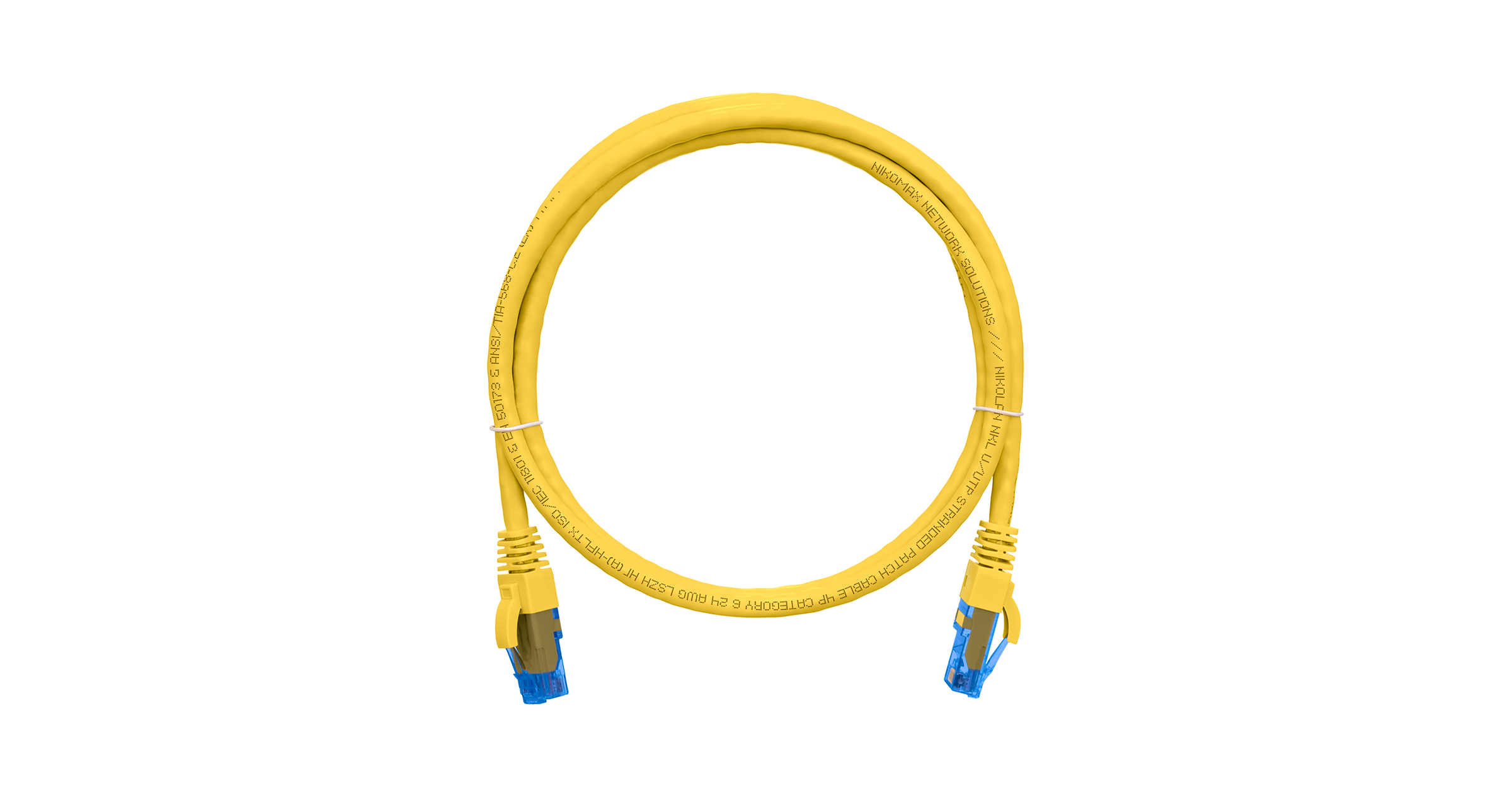 Коммутационный шнур NIKOMAX U/UTP 4 пары, Кат.6 (Класс E), 250МГц, 2хRJ45/8P8C, T568B, заливной, с защитой защелки, многожильный, BC (чистая медь), 24AWG (7х0,205мм), LSZH нг(А)-HFLTx, желтый, 0,3м