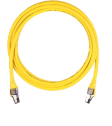 Коммутационный шнур NIKOMAX S/FTP 4 пары, Кат.8 (Класс I), 2000МГц, 2хRJ45/8P8C, T568B, заливной, с защитой защелки, многожильный, BC (чистая медь), 24AWG (7х0,195мм), LSZH нг(А)-HFLTx, желтый, 1м
