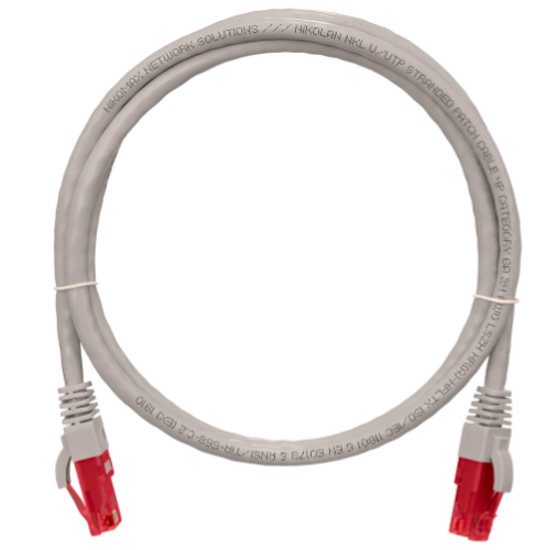 Коммутационный шнур NIKOMAX U/UTP 4 пары, Кат.6a (Класс Ea), 500МГц, 2хRJ45/8P8C, T568B, заливной, с защитой защелки, многожильный, BC (чистая медь), 24AWG (7х0,195мм), LSZH нг(А)-HFLTx, серый, 1.5м